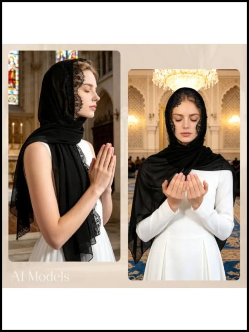 Chiffon Lace Veil Scarf Mantilla Church Prayer Wrap Shawl Rectangle Bridal Head